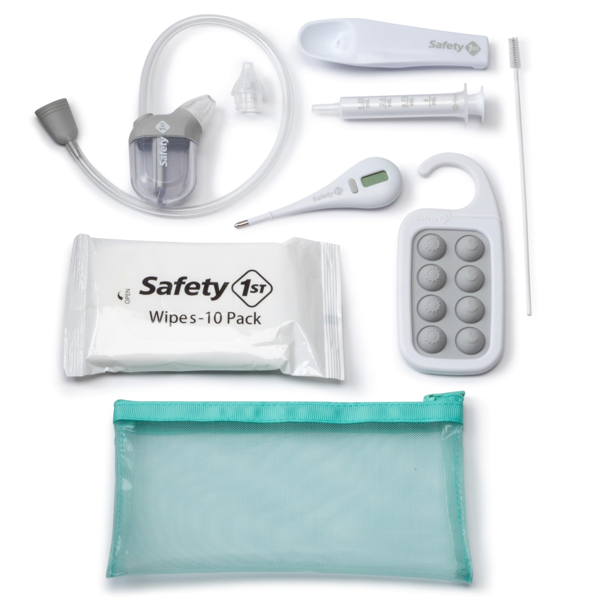 Kit de supervivencia para el primer día de enfermedad, BoogEase Aspirador nasal con 2 tamaños de punta de nariz, color gris Blanco