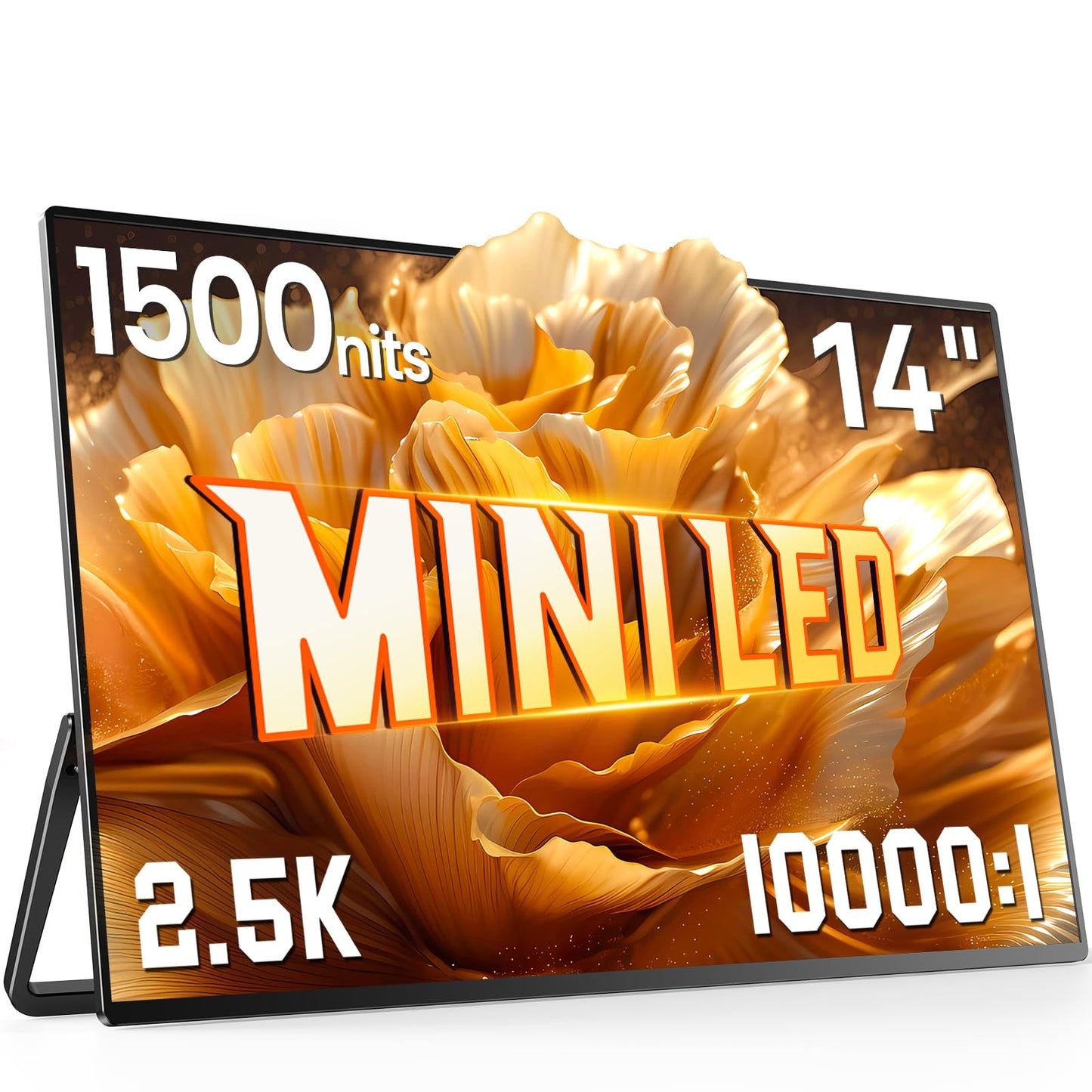 UPERFECT Mini monitor LED portátil de 14 pulgadas 2.5K | 1500 nits | 2560 x 1600 | contraste 10000:1 | monitor portátil Freesync de 1 ms para portátil con soporte y VESA, visualización de viaje