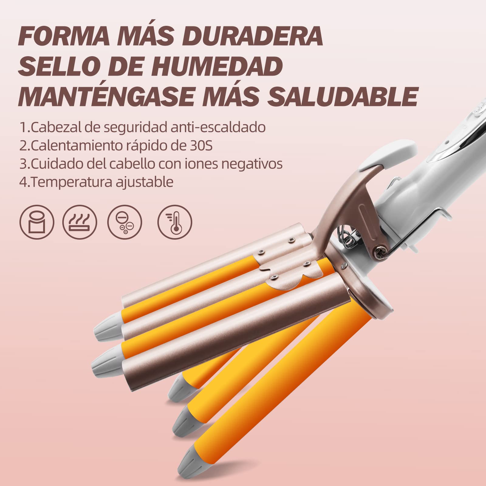 Rizador de Pelo, Ondas Cerámica con Temperatura Ajustable, Cinco Tubo Rizador de Cabello de 22mm, se Calienta Rápidamente para Mujer Cabello Largo/Corto y Viajero Regalo