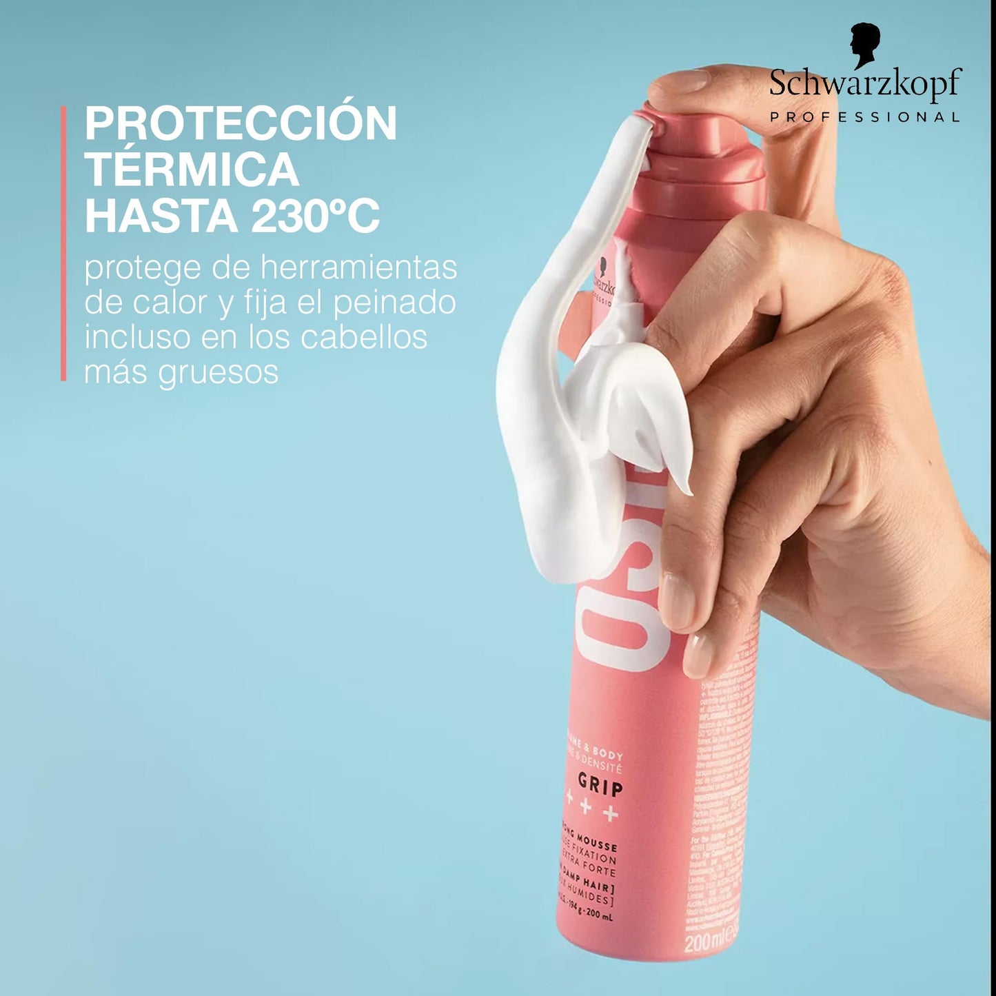 Espuma de Fijación Extrafuerte Osis Grip Natural con Protección Térmica y Control de Frizz