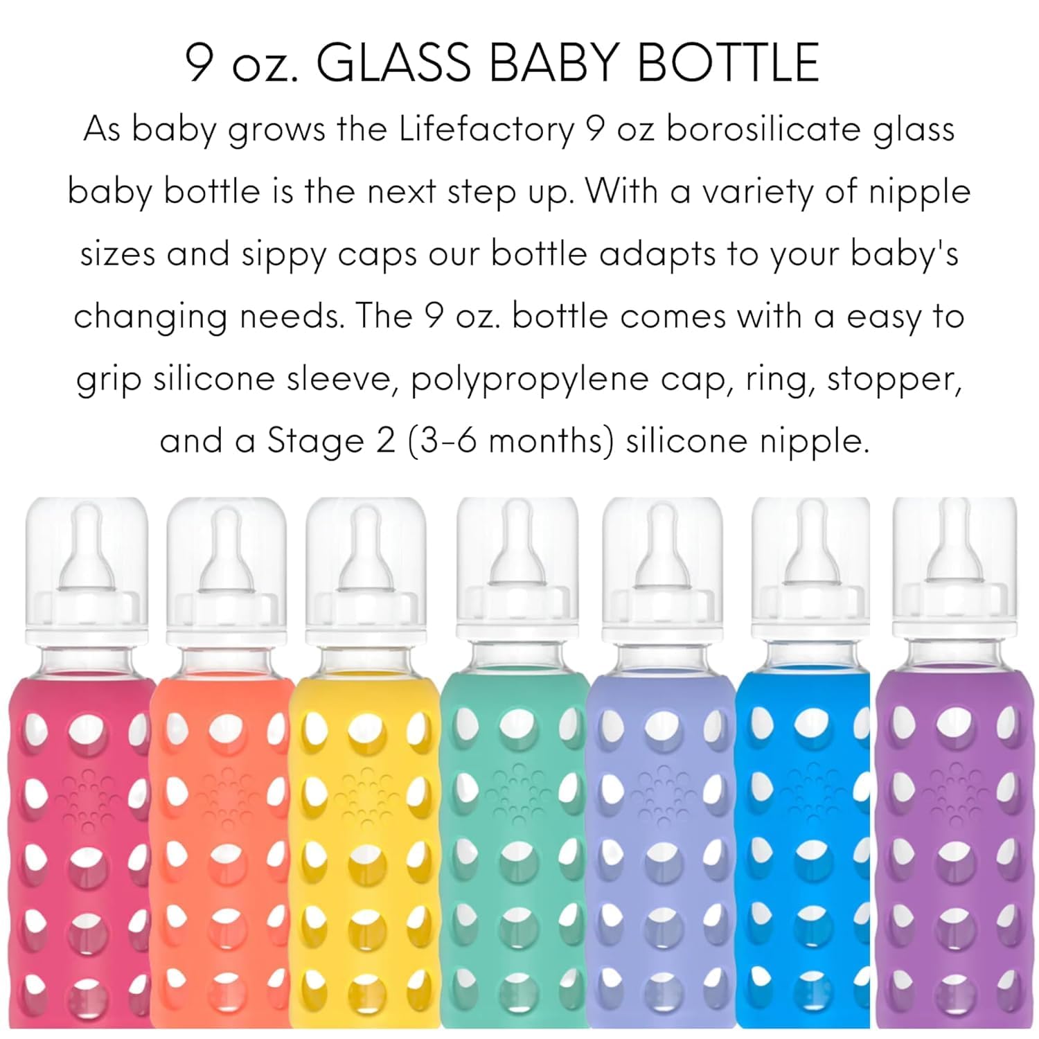 Lifefactory Glass Baby Bottle with Silicone Sleeve 9 Ounce, Set of 2 - Blue/Raspberry by Lifefactory
