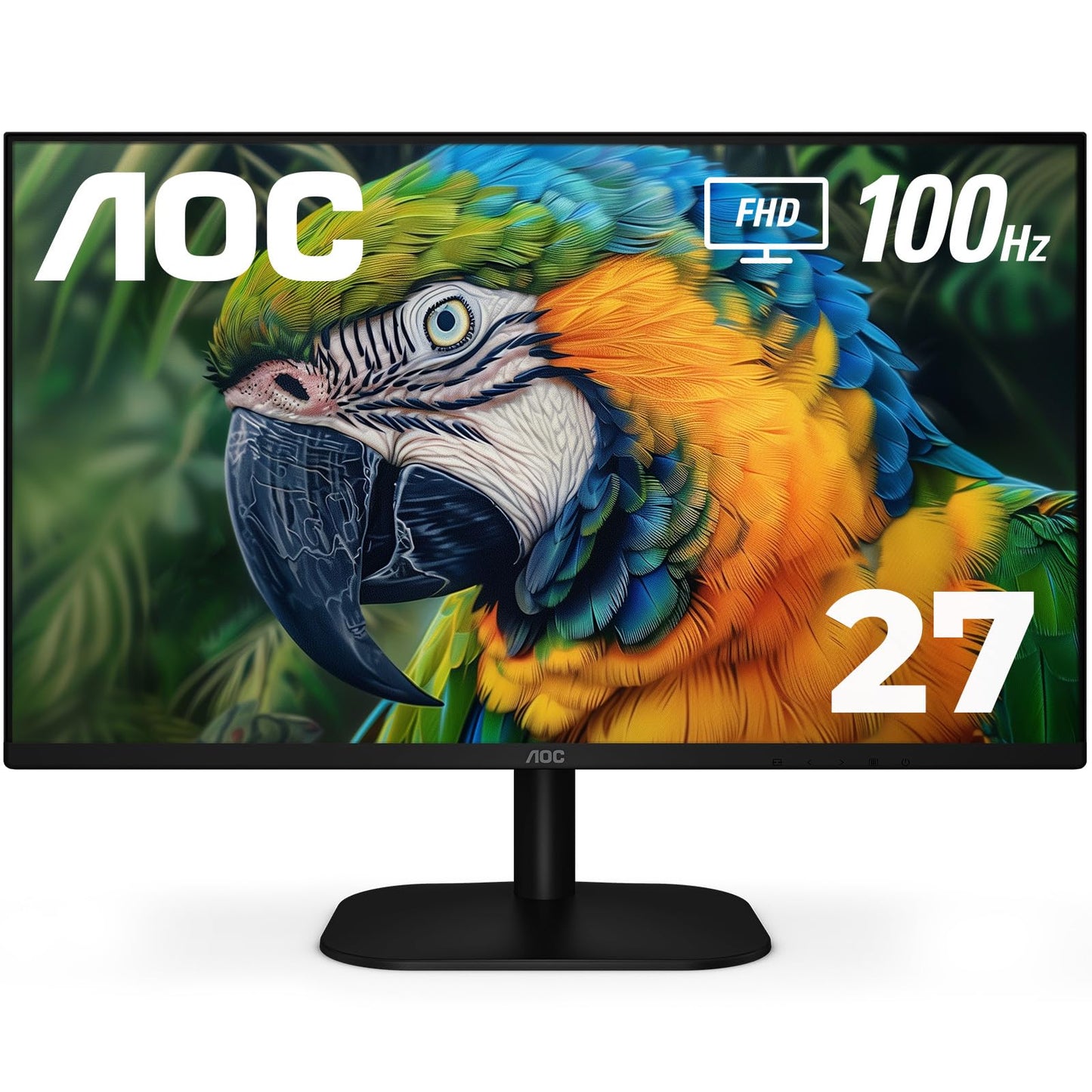AOC 27B2H2 Monitor IPS sin Marco de 27 Pulgadas, FHD 1920x1080, 100Hz, 101% sRGB, para el hogar y la Oficina, Entrada HDMI y VGA, Modo Azul bajo, Compatible con VESA, Negro