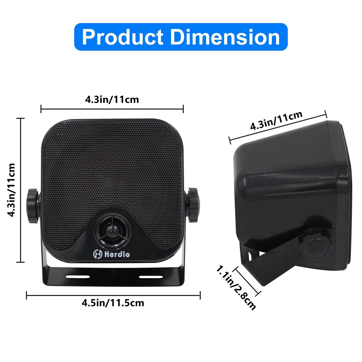Herdio 100W 4 Inch Compact Waterproof Compatible con Bluetooth Marine Stereo Box Speaker for Boat ATV UTV Heavy Duty Powersports Vehicles Courtyard (Black)