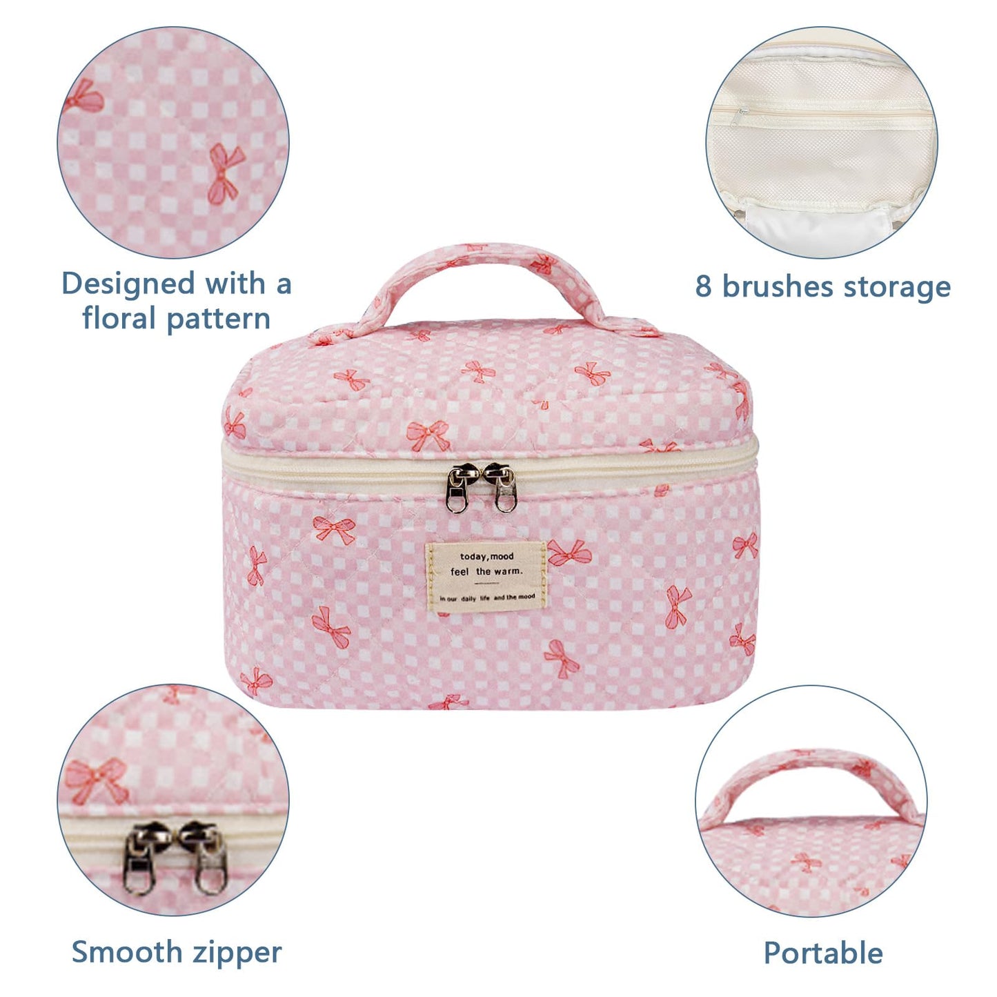 Gosect - Bolsa de maquillaje grande, bonita bolsa de cosméticos para mujeres y niñas, bolsa de aseo estética de coqueta floral, bolsa organizadora de maquillaje de viaje, 078Pink Butterfly, 16 cm x 16