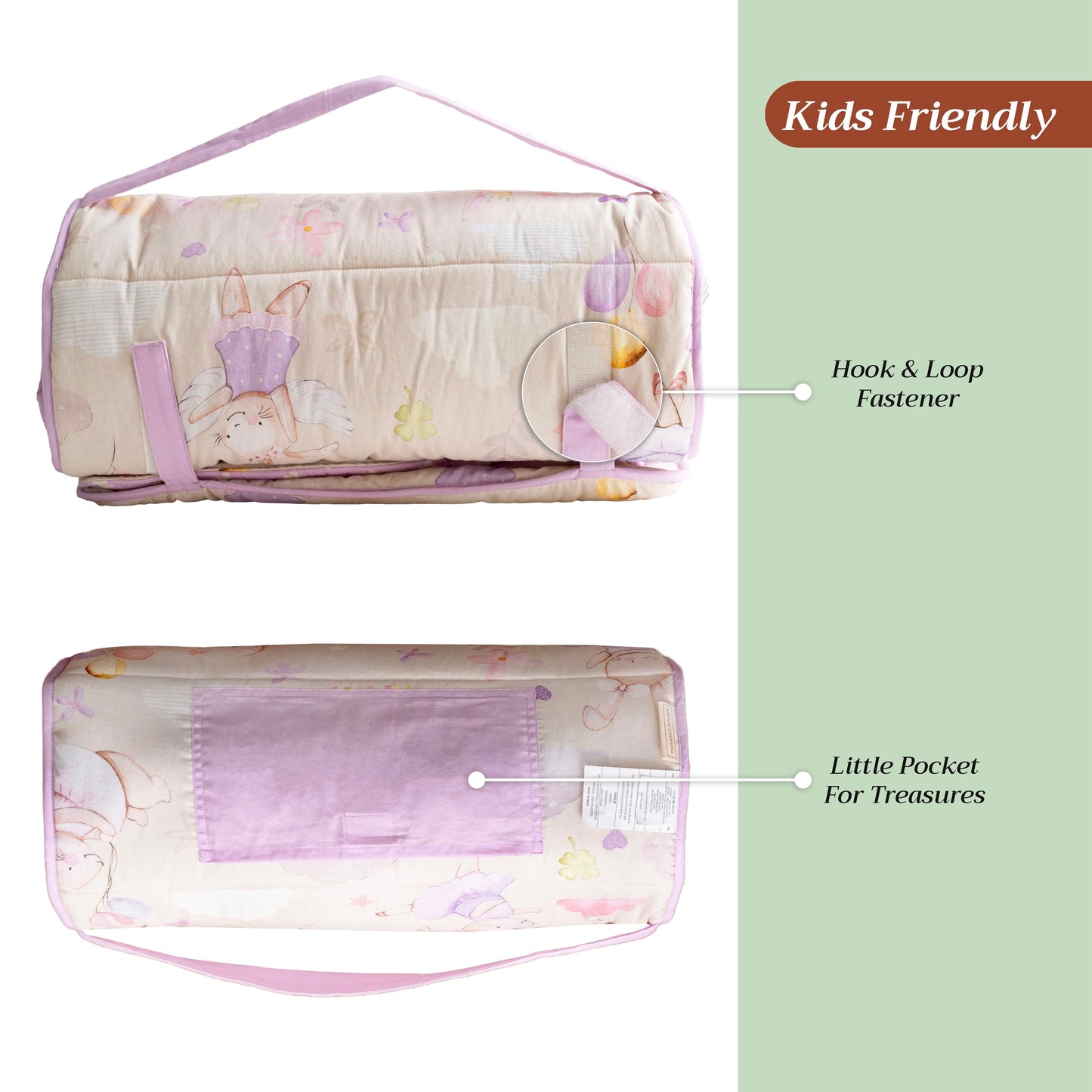 Maison d'Hermine - Tapete para dormir con almohada y manta reutilizables de 55 x 27 x 1.5 pulgadas, para niños y niñas, tapete para dormir preescolar con correas de transporte de hombros, tela de