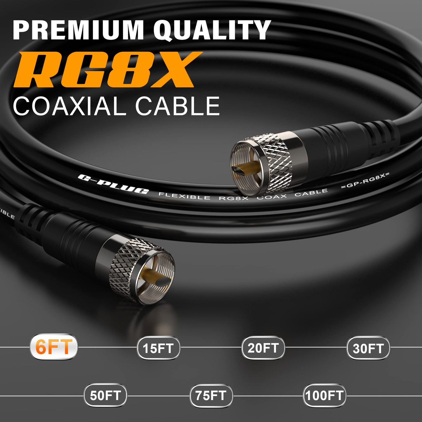 Cable coaxial RG8X de 15 pies – coaxial de baja pérdida de 50 ohmios con conectores PL259 – núcleo de cobre puro, doble blindaje, cubierta de PVC impermeable – para radio CB y HAM, medidor SWR