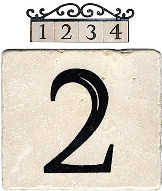 NACH AZ-CLASSIC House Address Number Tiles - #2, Marble/Beige, 4 x 4"