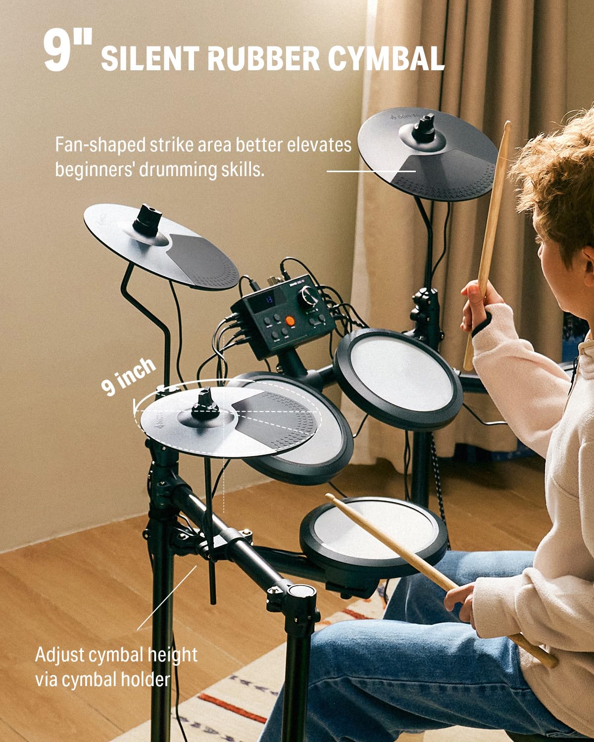 Donner DED-70 NEW Batería eléctrica nueva batería electrónica para principiantes con 150 sonidos, 4 pads de malla silenciosos, platillos de 9", MIDI USB, 2 pedales, trono, auriculares, baquetas