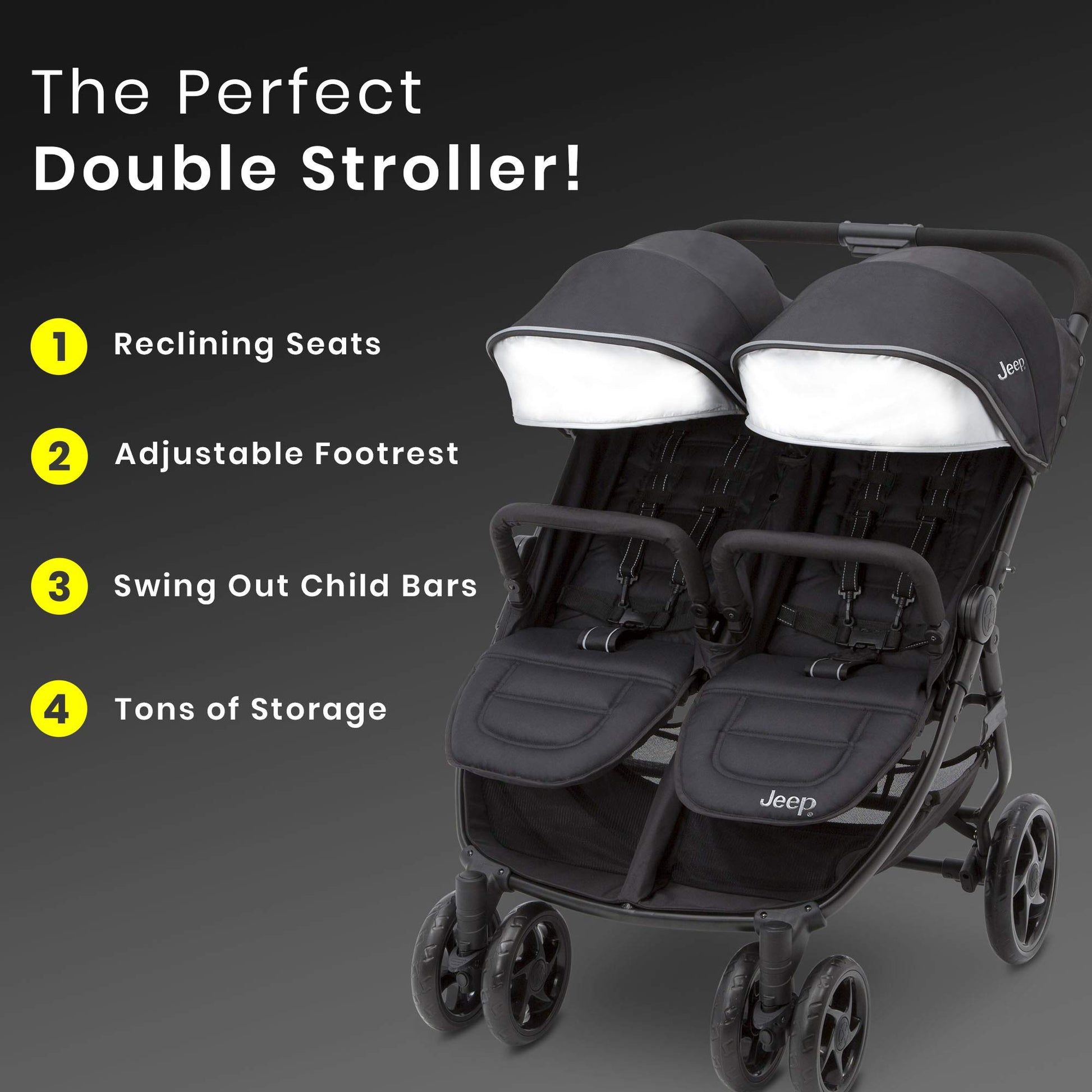 Jeep Destination - carriola doble ultraligero lateral x lateral, medianoche