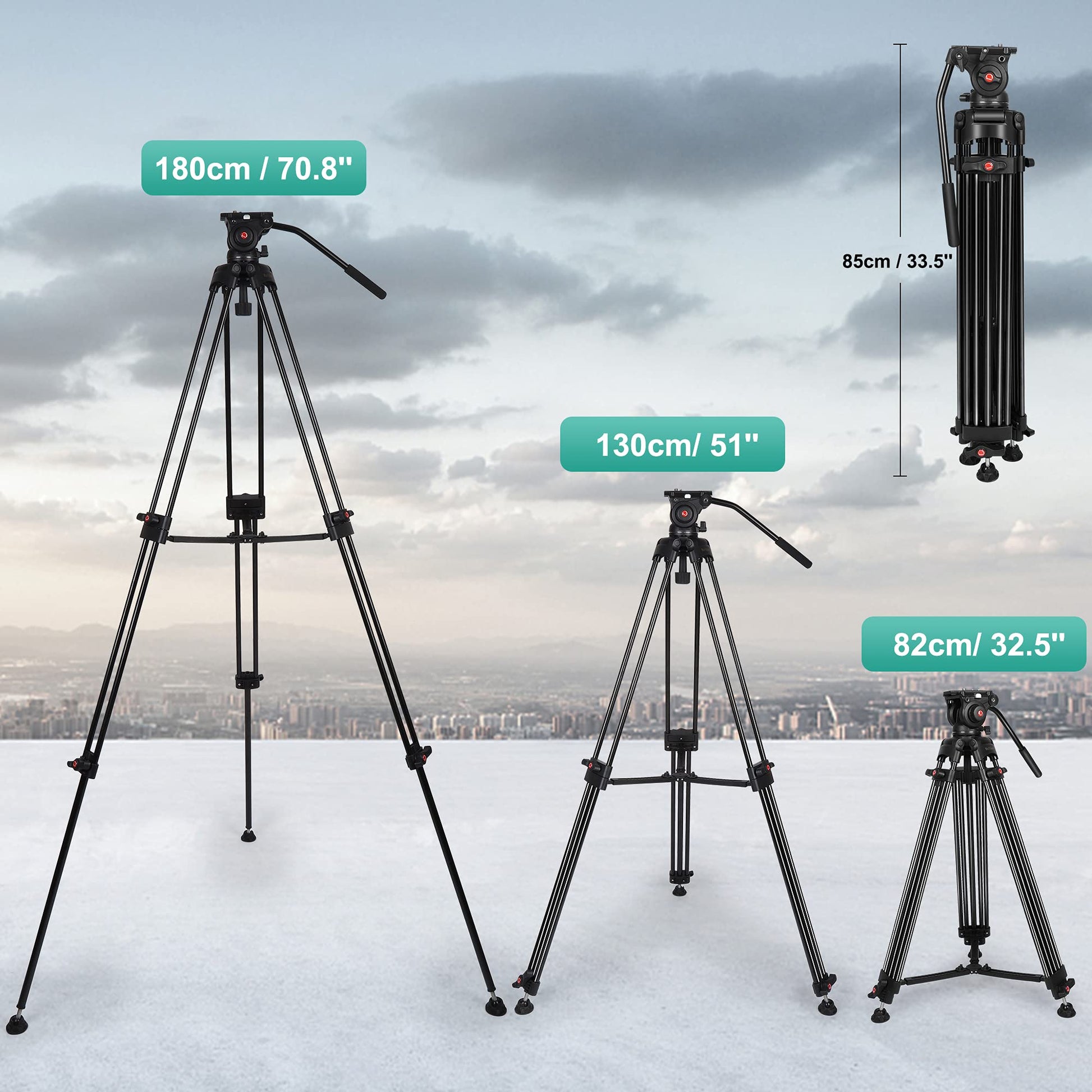 Trípode YoTilon Negro con Cabezal Fluido para Cámaras HDSLR y Videocámara