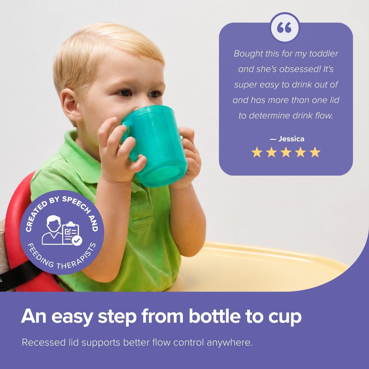 TalkTools Recessed Lid with Handles - Leak Proof - Promotes Oral Motor Skills, Lip Closure and Self-Feeding - Drinking Bottle Alternative | Food grade materials (Green)
