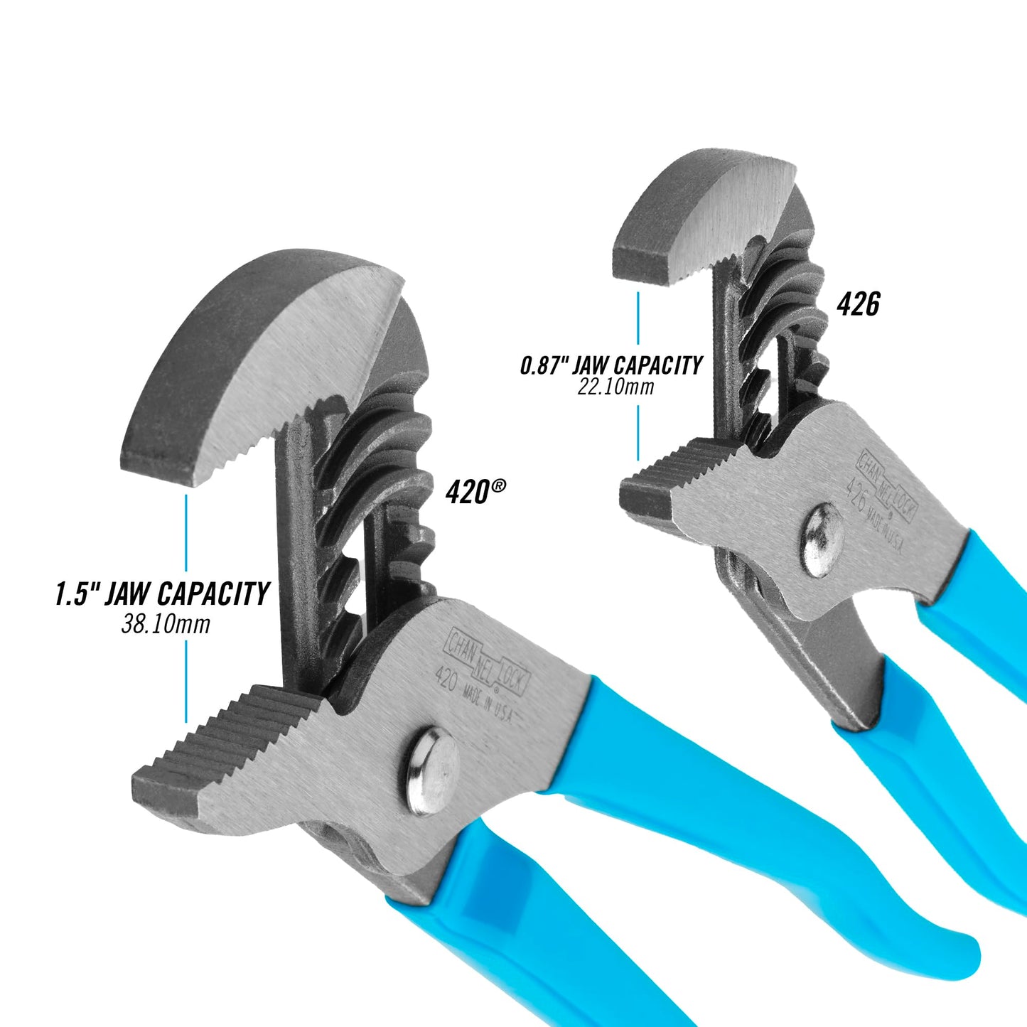 Channellock Juego de 2 alicates de lengüeta y ranura – 9.5 pulgadas, 6.5 pulgadas, alicates de junta de ranura de mandíbula recta | dientes de 90° tratados térmicamente con láser | Forjado de acero de alto carbono | Borde de refuerzo patentado que minimiz
