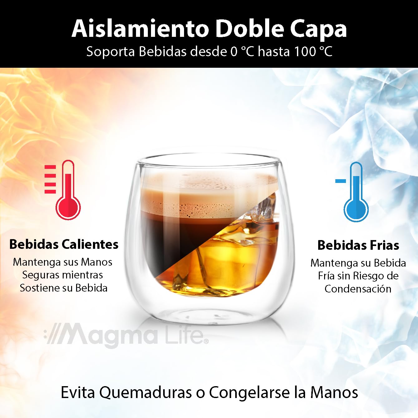 MAGMALIFE Vasos de Cristal de Doble Pared de 80 ml (2.7 Onzas), Vidrio Térmico Doble Fondo. Set de 4 Piezas, Tamaño Ideal Para Espresso. Elegancia y versatilidad en cada sorbo. ¡Disfruta al máximo!