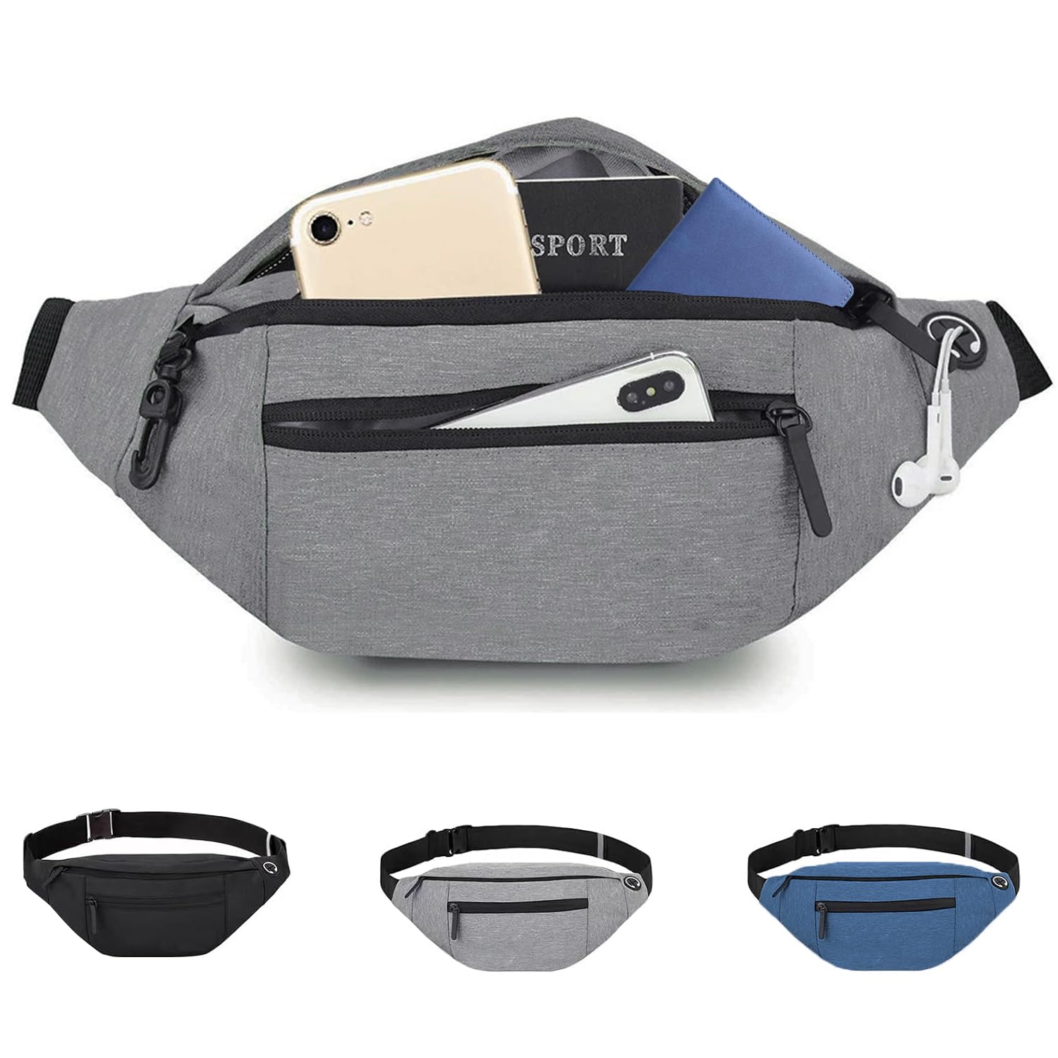 CXJYSD Riñonera de casual para hombres y mujeres,correa de hombro ajustable multifuncional,bolso cruzado con 4 bolsillos con cremallera, adecuado para hacer ejercicio,correr (gris claro-04)