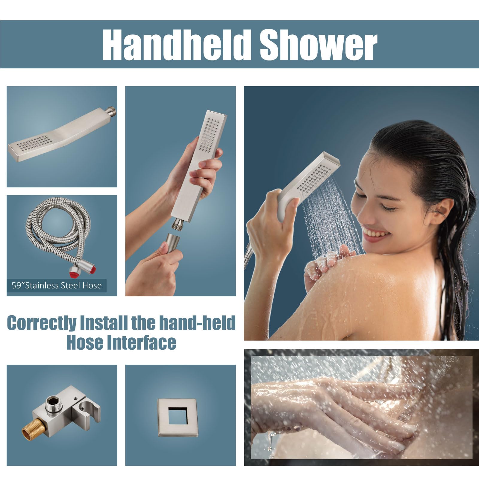 Aolemi Sistema de ducha de lluvia de 10 pulgadas con cabezal de ducha cepillado Nikcel Combo Set con válvula de ducha de mano Rough-In incluida, montaje en pared, grifo mezclador de ducha