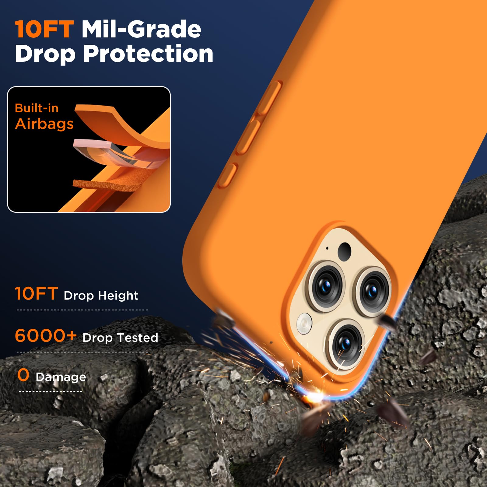 COFFKER - Funda compatible con iPhone 15 Pro, funda de silicona líquida, cuerpo completo, a prueba de golpes, funda delgada y delgada con forro de microfibra suave antiarañazos, 6.1 pulgadas, color naranja