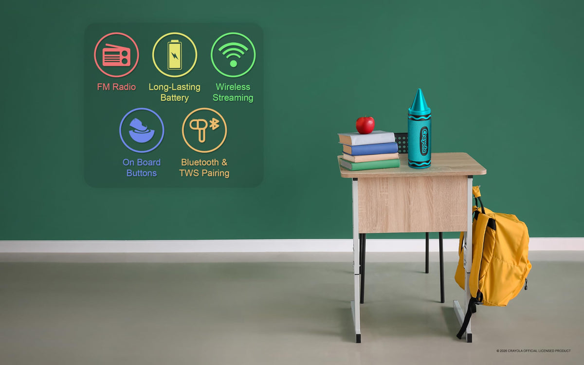 Altavoces Bluetooth Inalámbricos Crayola en Forma de Crayón para Niños con Sonido HD y Emparejamiento TWS BT 5.3