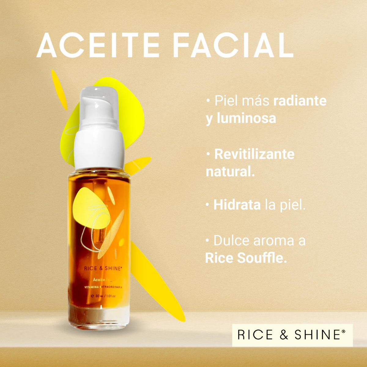RICE & SHINE | Aceite de Germen de Arroz - Aceite Facial Natural con Vitamina E | Skin Care 60% más Vitamina E que el Aceite de Argán - Protección para Piel Sensible