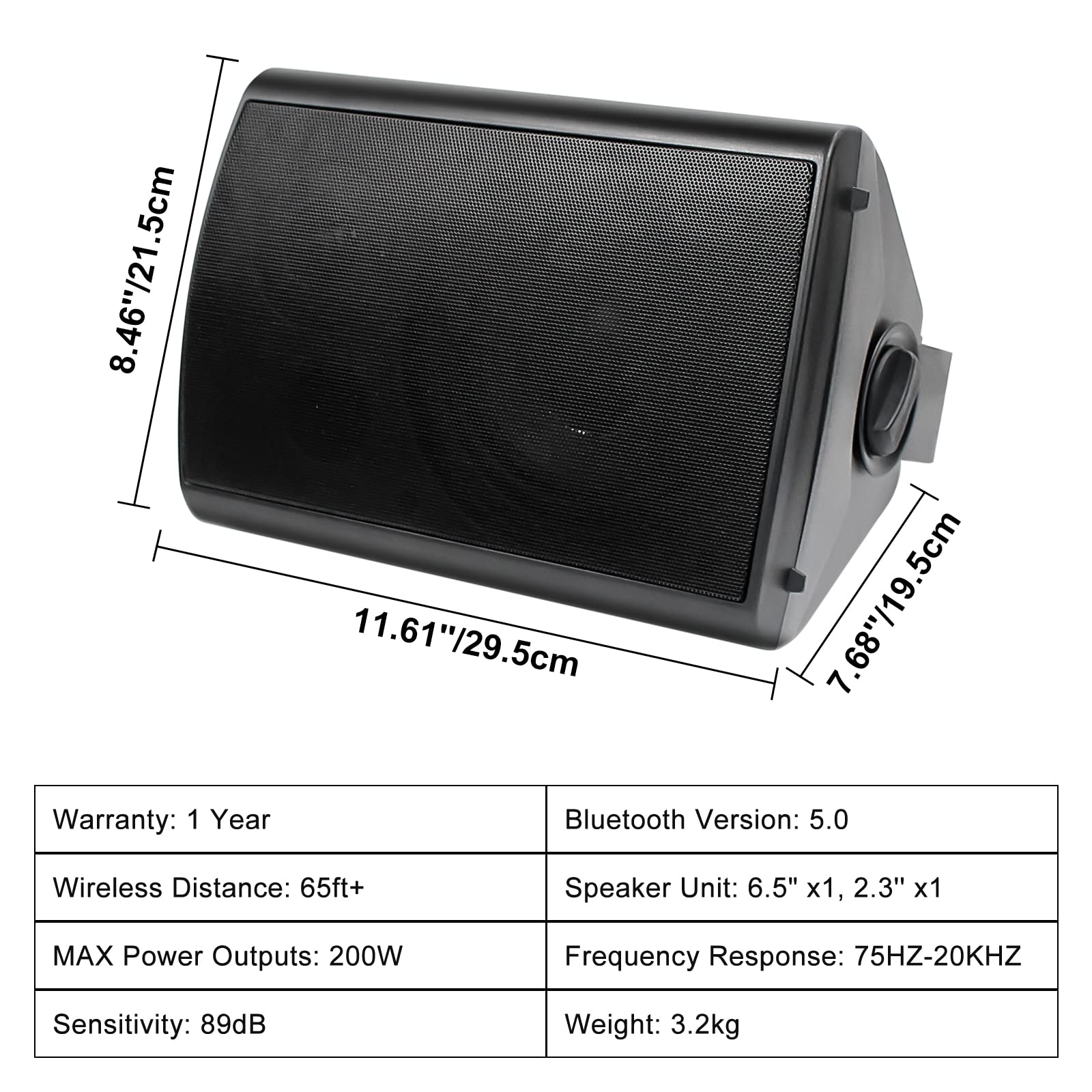 Herdio Bocinas para Exterior, 6,5 Pulgadas 800W 2 Vías Altavoces Bluetooth para Exteriores, Impermeable, Amplificador Superior, Amplia Cobertura De Sonido Estéreo, para Patio Jardín, 2Pares Negro