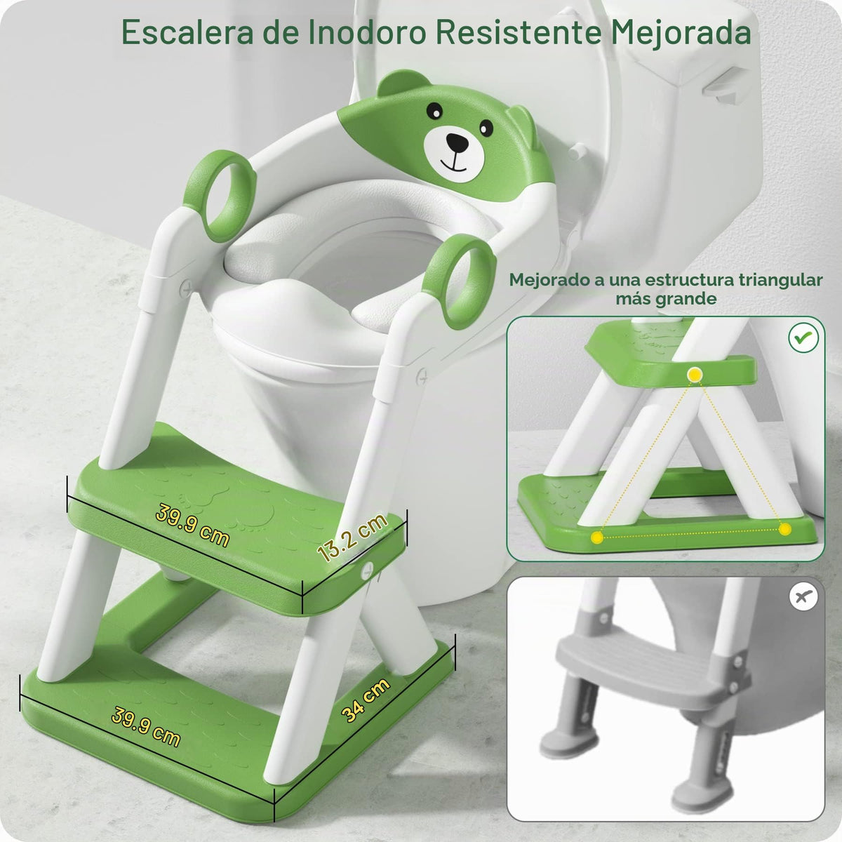 Rabb 1st Adaptador WC Niños, Plegable Portatil Infantil Asiento Inodoro, Inodoro de Entrenamiento 2 en 1 para Niños, Cojín Antideslizante y Antisalpicaduras, Taburete de Escalera