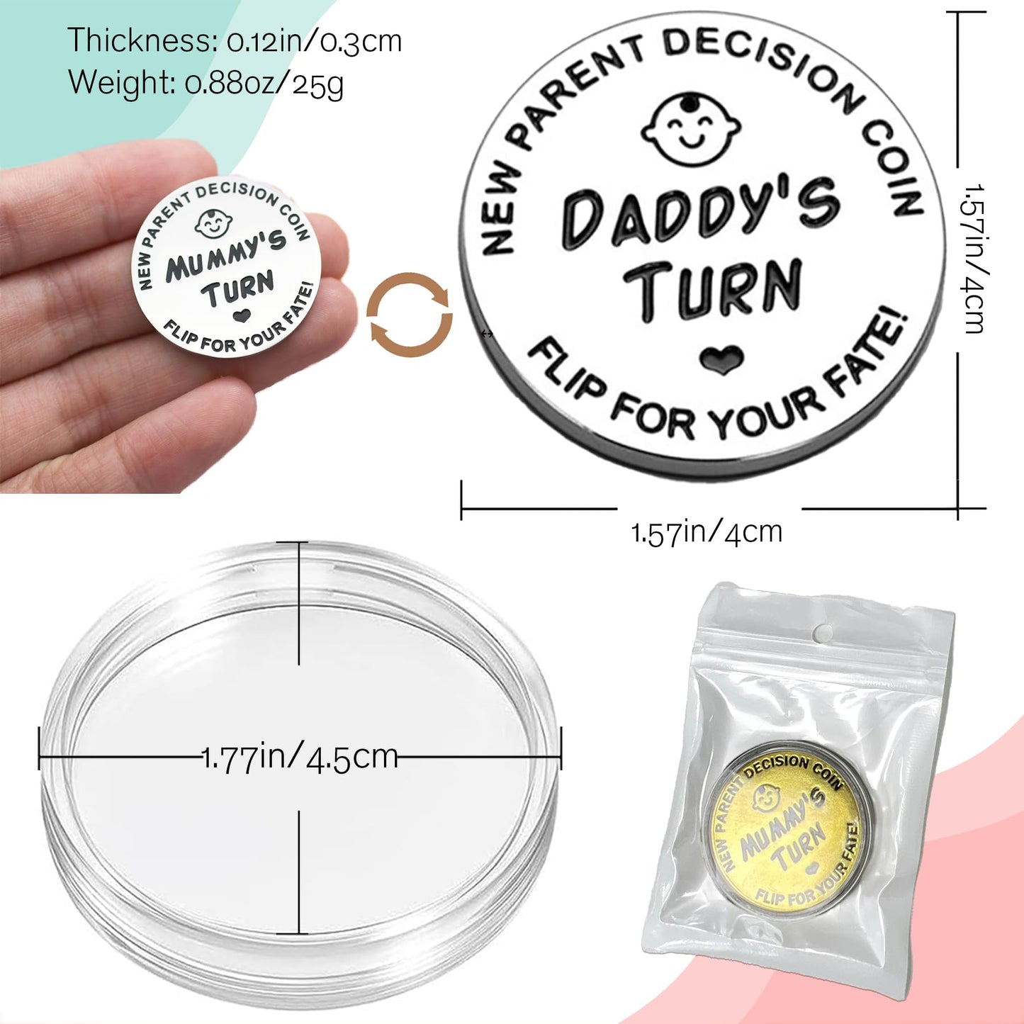 Regalos de baby shower, monedas de decisión de doble cara para nueva mamá y papá, divertidos regalos para recién nacidos, regalos para padres nuevos para parejas, regalos posparto para mamá, artículos esenciales para mamá