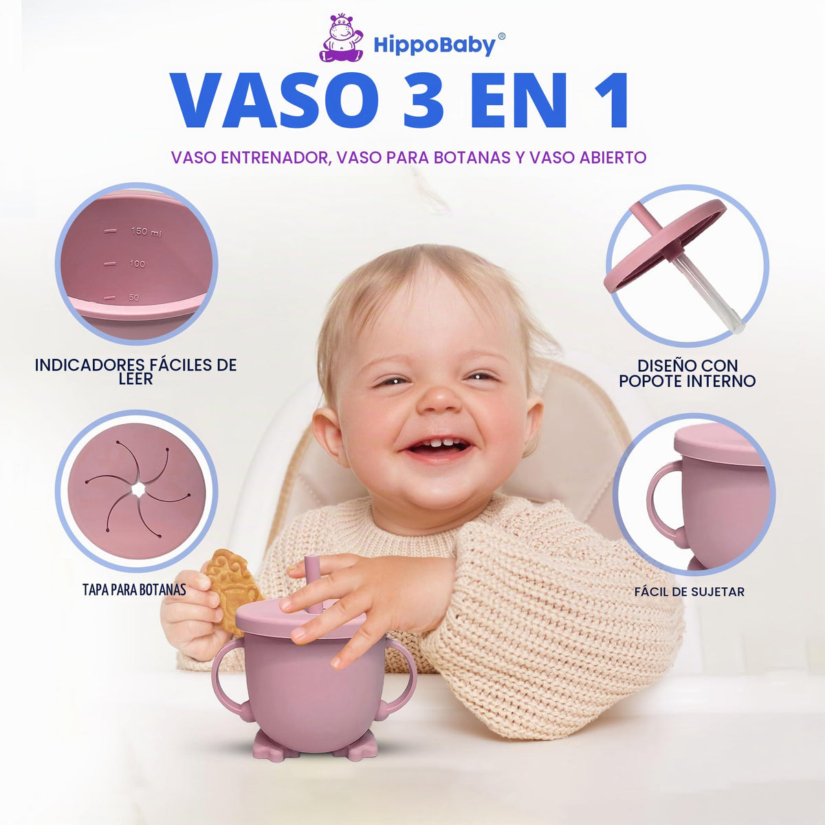 HippoBaby Baby Led Weaning Supplies | 10 Piece Silicone Feeding Set | Baby Toddler Bib Cup Divided Plate and Bowl Self Feeding Spoons Dish Set | Baby Utensils | Toddler Feeding Supplies (Light Pink)