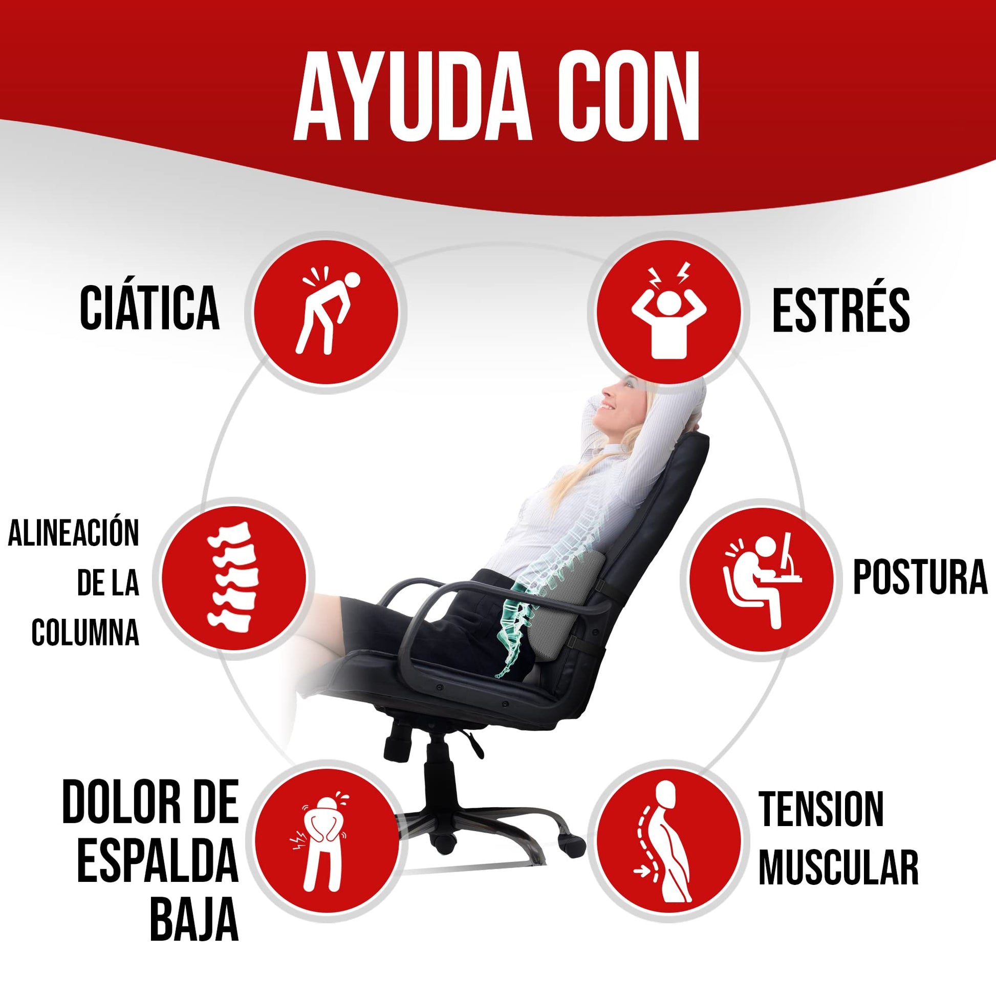 FORTEM Cojín Lumbar de Silla de Oficina, Almohada de Apoyo Lumbar, Cojín Lumbar para Silla de Escritorio, Almohada Viscoelástica para la Espalda, Funda Lavable (Gris Malla)