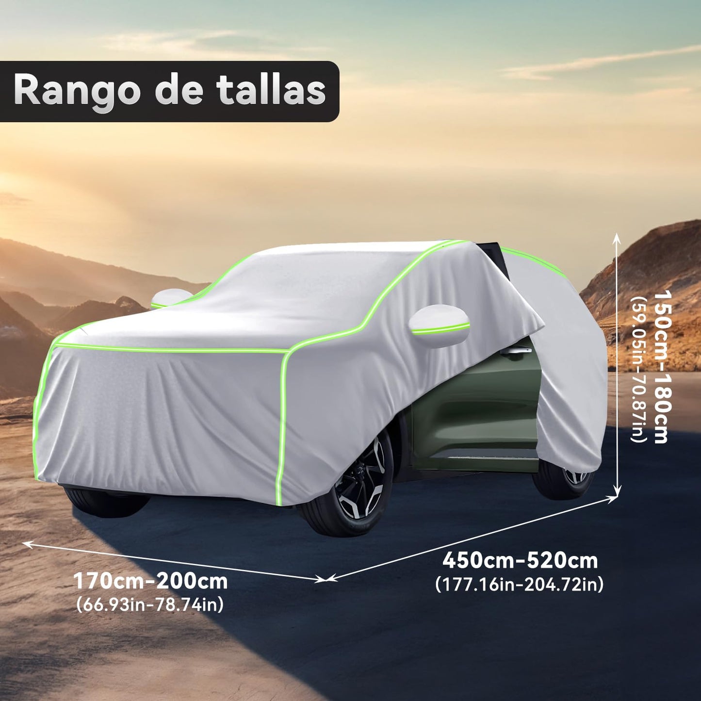 AUTODIAG Cubierta para Auto SUV,520x200x180CM Funda Impermeable con Forro ALGODÓN,Cremallera y Cintas Reflectante,Anti-UV,Anti-Nieve,Antiarañazos,Ideal para Exteriores(Plata)