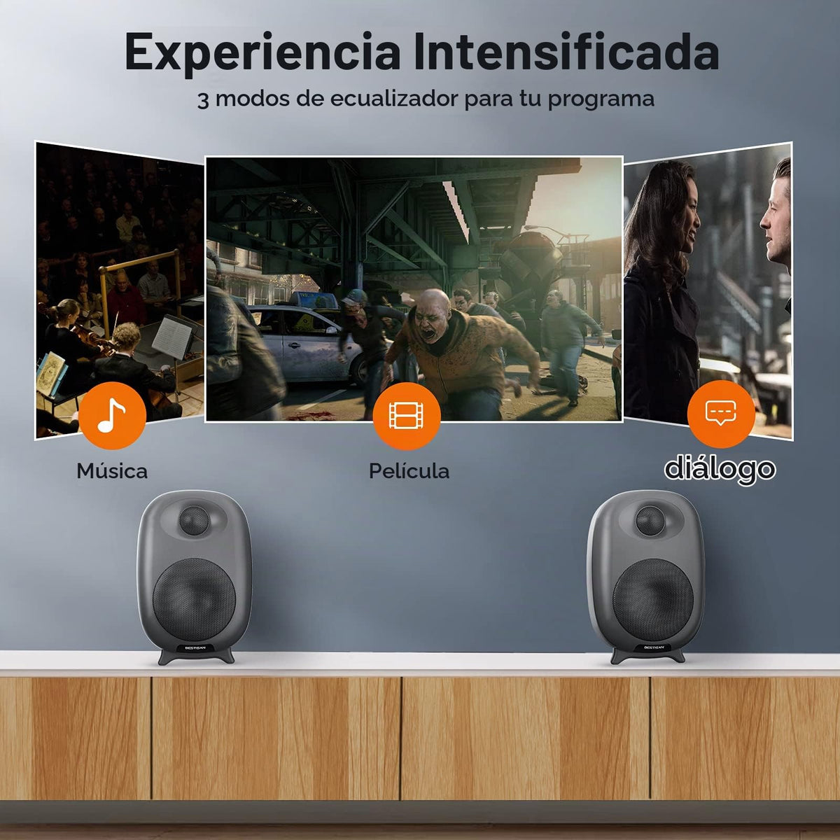 Altavoces de Estantería BESTISAN 60W Bluetooth con Graves y Agudos Ajustables