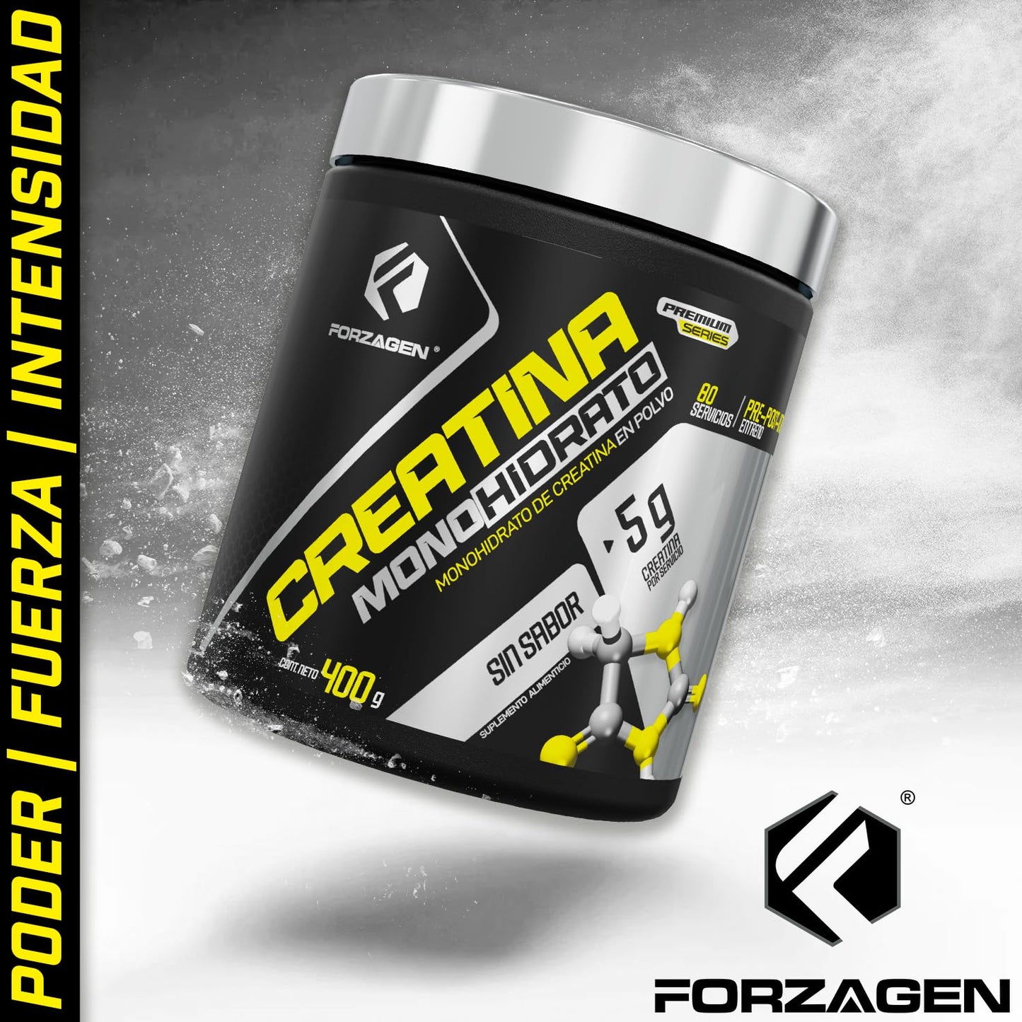 Forzagen | Creatina Monohidrato 100% Pura | 5 g de Creatina | 80 Servicios | Sin Sabor | Pre Entrenamiento | Alto Rendimiento | 400 g