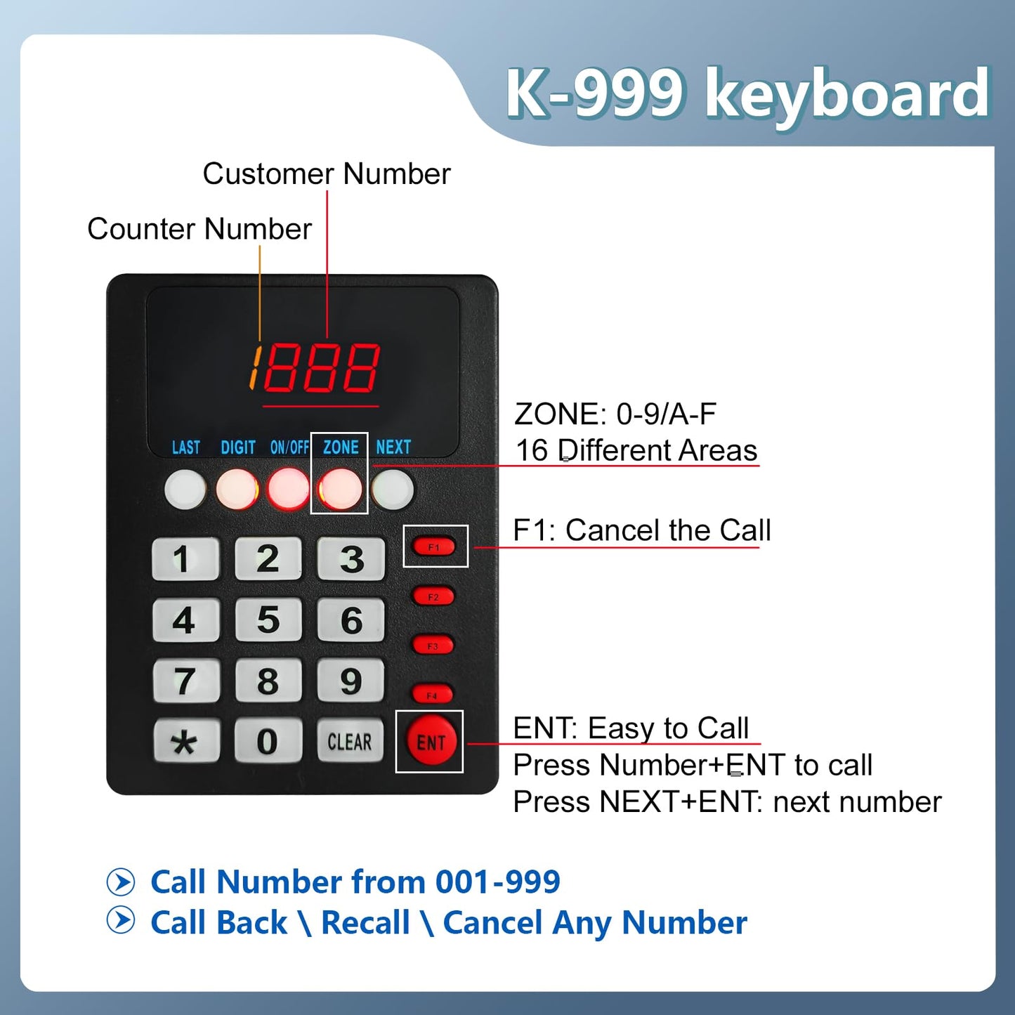 Sistema de gestión de colas inalámbricas Take A Number System Sistema de gestión de colas con impresora térmica para clínica médica, restaurante, hospital Bank Waiting (1 teclado, 1 pantalla 1 impresora)