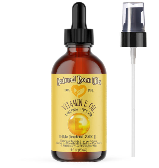 Natural Born Oils, Aceite de vitamina E, Antioxidante orgánico para la piel y el cabello, D-Alpha Tocopherol, 75,000 I.U., 4 oz (120 ml)