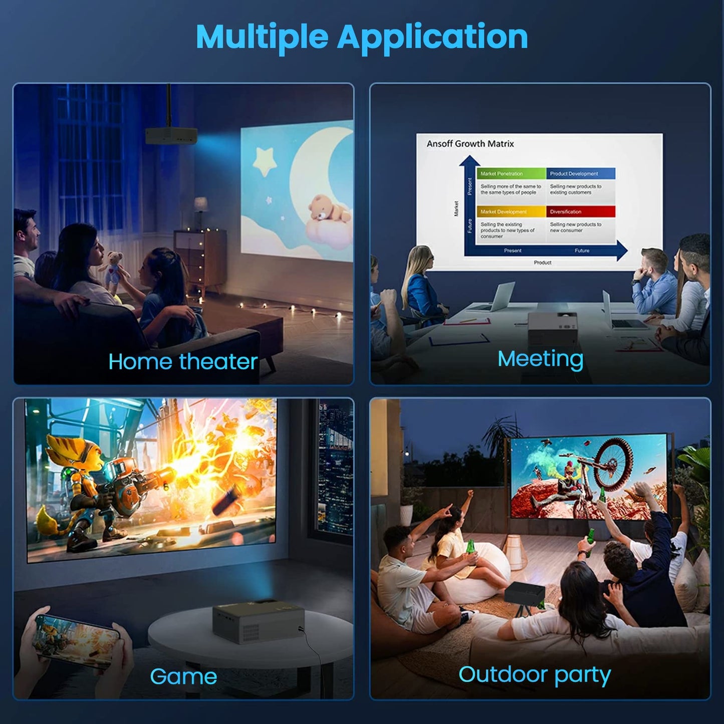 FUDONI Proyector con WiFi 5G y Bluetooth, proyector 1080P 18000L para exteriores con HDMI y USB, función de zoom de visualización máxima de 300 pulgadas para películas y juegos, compatible con TV