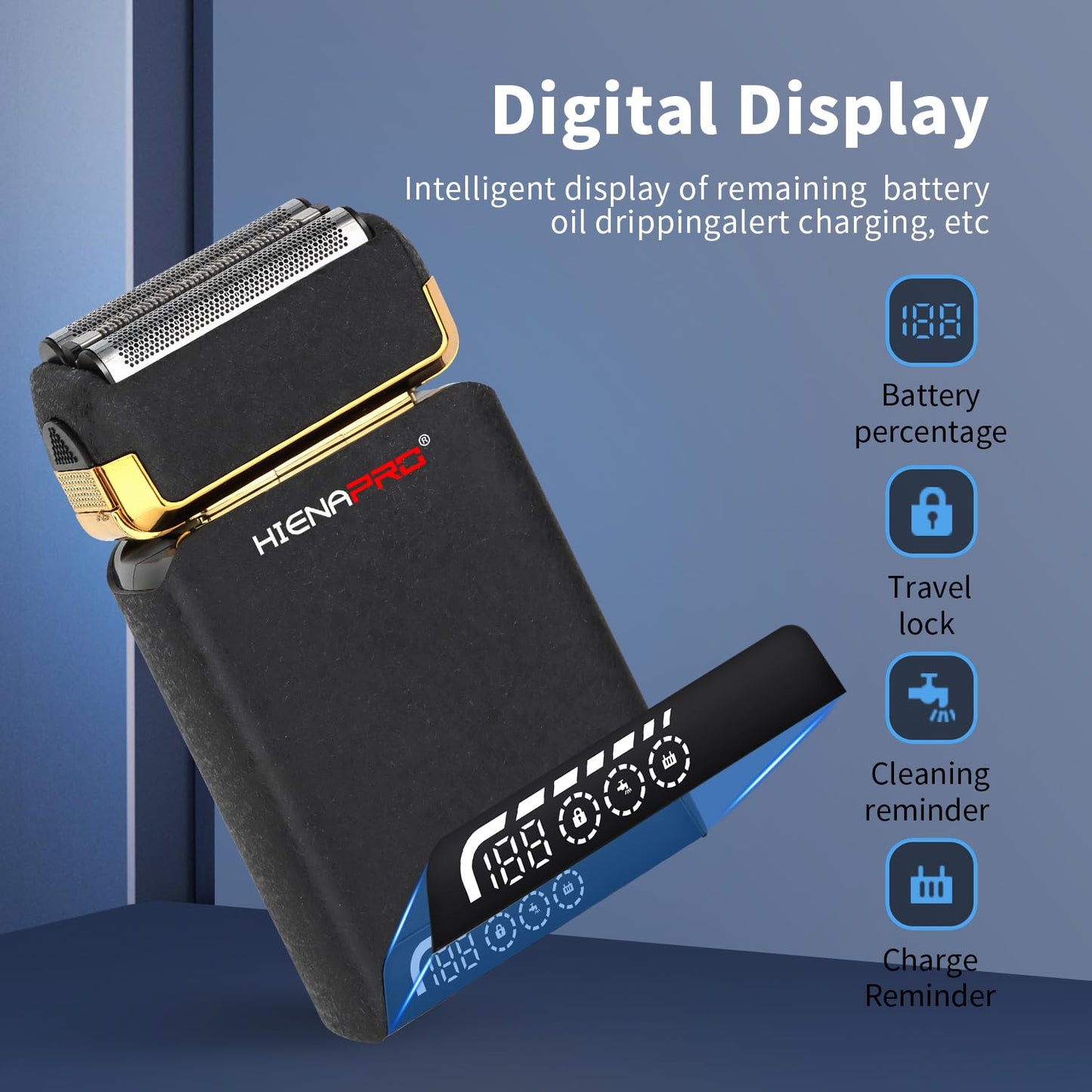 HIENA PRO - Afeitadoras de aluminio para hombre, recargables por USB con pantalla LCD, cuchillas dobles, maquinilla de afeitar eléctrica de nuevo diseño para hombres - Afeitado inalámbrico profesional
