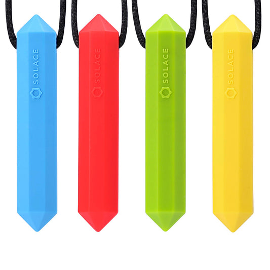 Collar de masticar para niños y niñas de Chede Sensory – Collar de masticación para niños con ADHD de autismo – Chewy Oral Chewing Toys – Paquete de 4 piezas de cristal por Solace