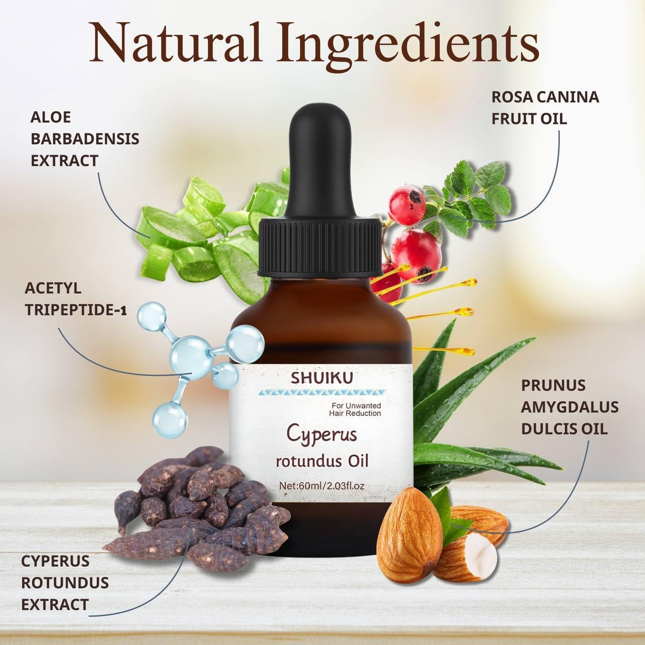 Pack Doble de Aceite de Cyperus rotundus Premium para Eliminar Vello Corporal - 100% Natural - Tratamiento Efectivo con Aroma Relajante