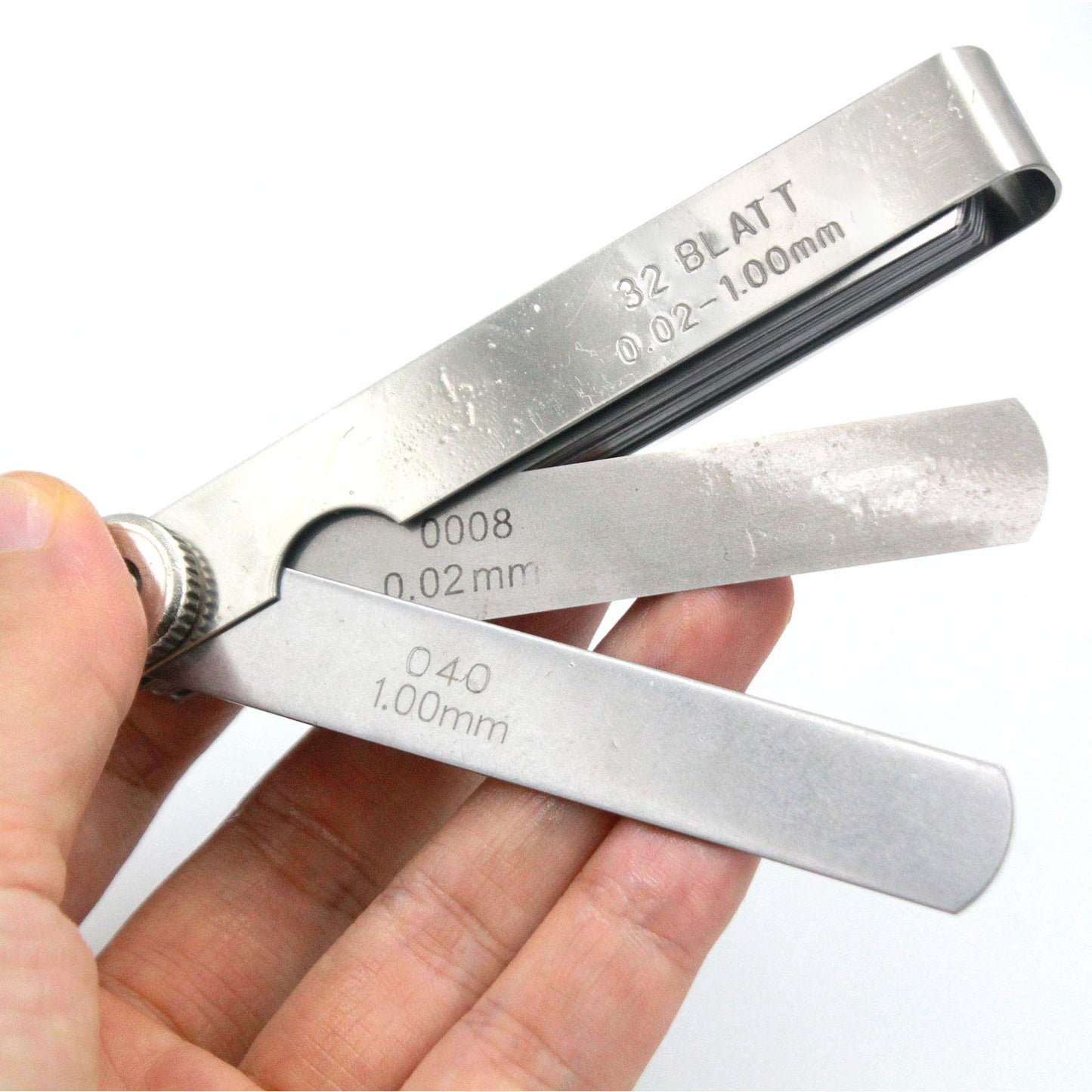 Calibre de acero inoxidable, calibre universal estándar SAE y válvula de compensación métrica, calibre de espesor, herramienta de hoja de 32 piezas para medir anchura/grosor de espacio