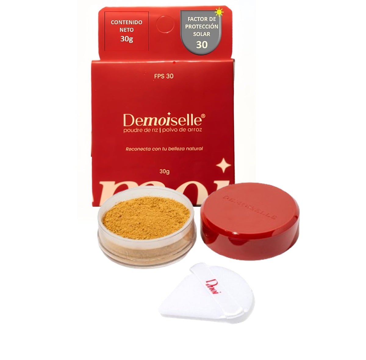 Demoiselle Polvo de Arroz Facial Suelto Traslúcido Oscuro Canela con FPS 30 | Acabado Mate | Control de Brillo y Grasa | 30 g