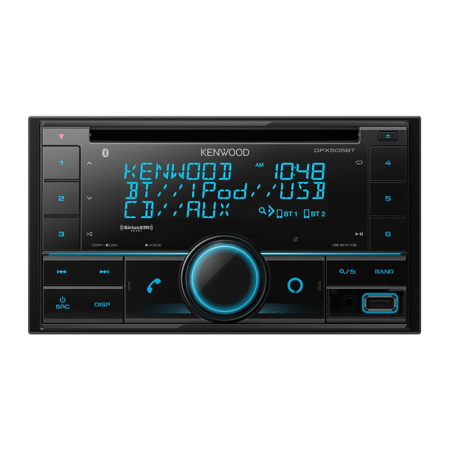 KENWOOD DPX505BT Estéreo de Coche CD de Doble DIN en el Tablero. AM/FM con Bluetooth, Control de Voz de Amazon Alexa, Pantalla de 3 Líneas de Alto Contraste con Iluminación de Color Variable, SiriusXM