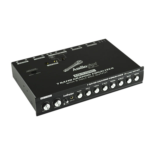 Audiopipe Ecualizador gráfico de 7 bandas con controlador de línea Hi/Lo -9V EQ-710HL