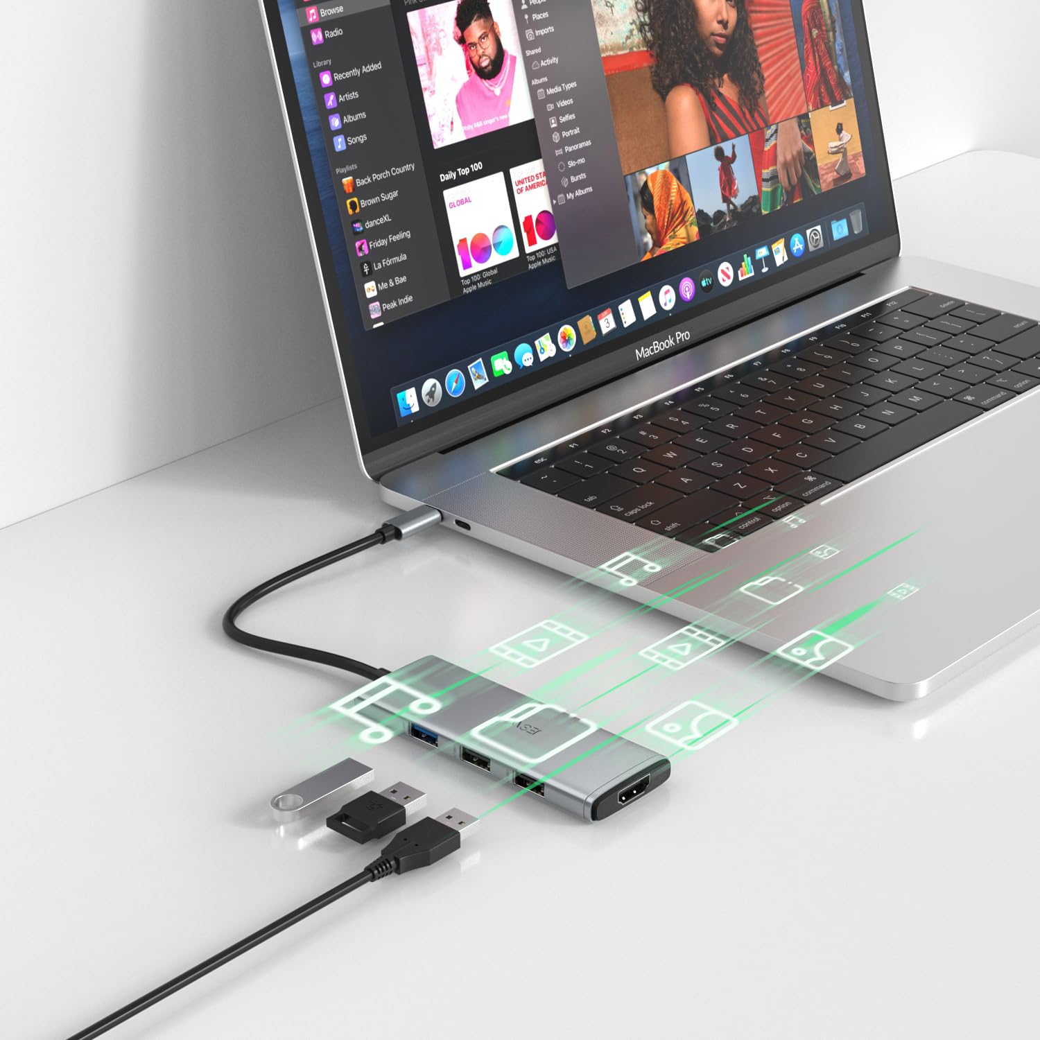 JESWO HUB USB C, 7 en 1 Adaptador USB C a HDMI 4K, USB 3.0, 2*USB 2.0, Lector Tarjeta SD/TF, USB C 100W PD Carga, Adaptador Tipo C para MacBook, MacBook Pro, Macbook Air, DELL, Surface etc. (Gris)
