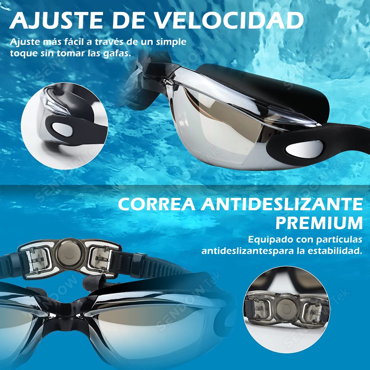 Gafas de Natación Sendowtek UV 5 en 1 con Gorro, Auriculares y Bolsa para Hombres, Mujeres y Niños
