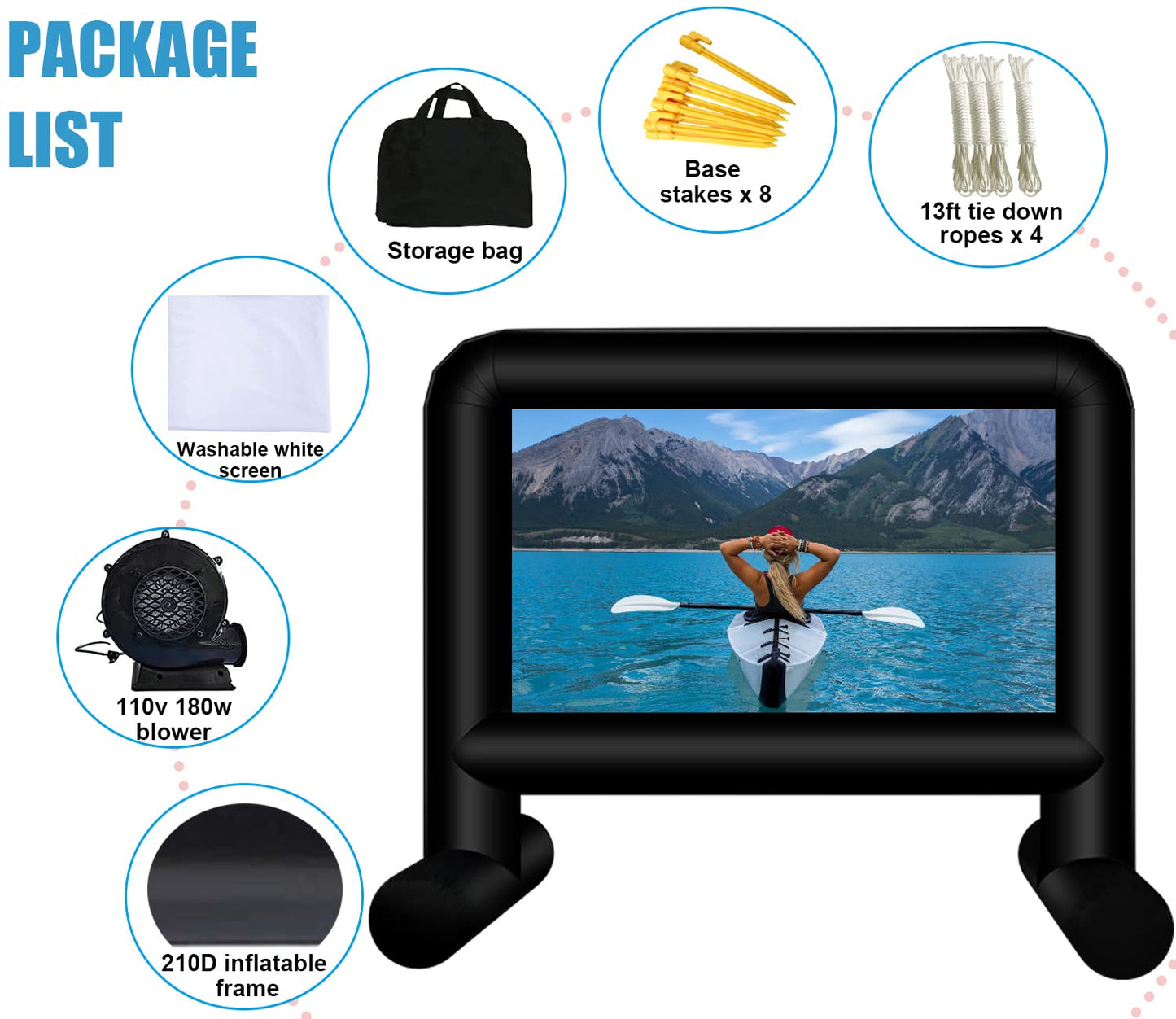 AZXRHWYGS Proyector Inflable de 16 pies para Exteriores, Pantalla de proyección Delantera/Trasera para Patio Trasero, película Nocturna, Fiesta al Aire Libre