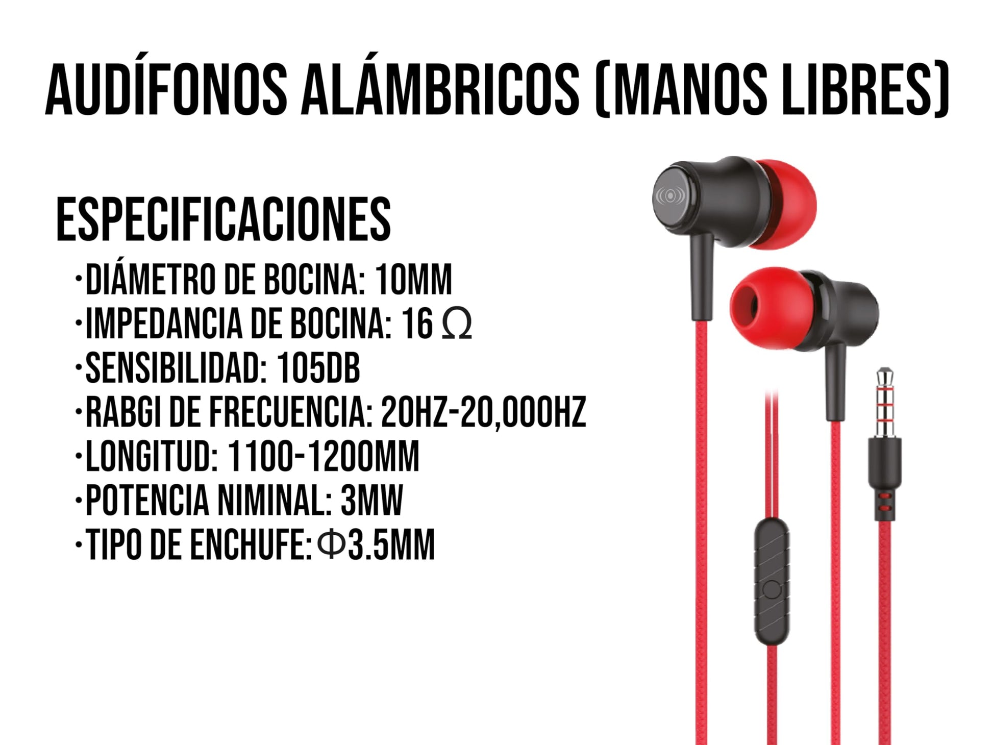CONTROL EXPERT Audífonos Alámbricos Manos Libres 3.5mm Micrófono (Rojo)