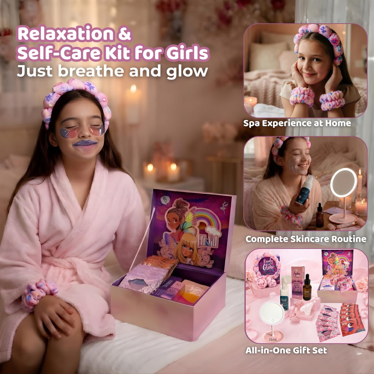Caja de Regalo para Preadolescentes – Canasta de Regalos para Adolescentes – Kit de Spa para Niñas Adolescentes con Esenciales de Cuidado de la Piel y Autocuidado – Regalo de Cumpleaños o de