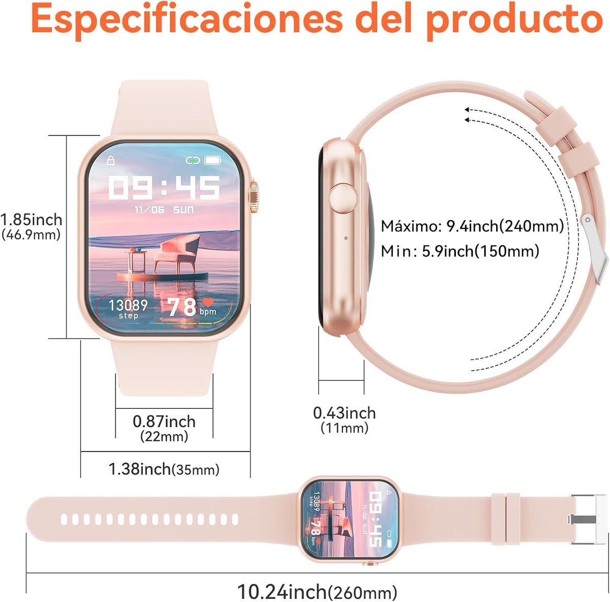 Reloj Inteligente Hwagol Negro 1.85" HD con Bluetooth y Más de 140 Modos Deportivos para Hombre y Mujer