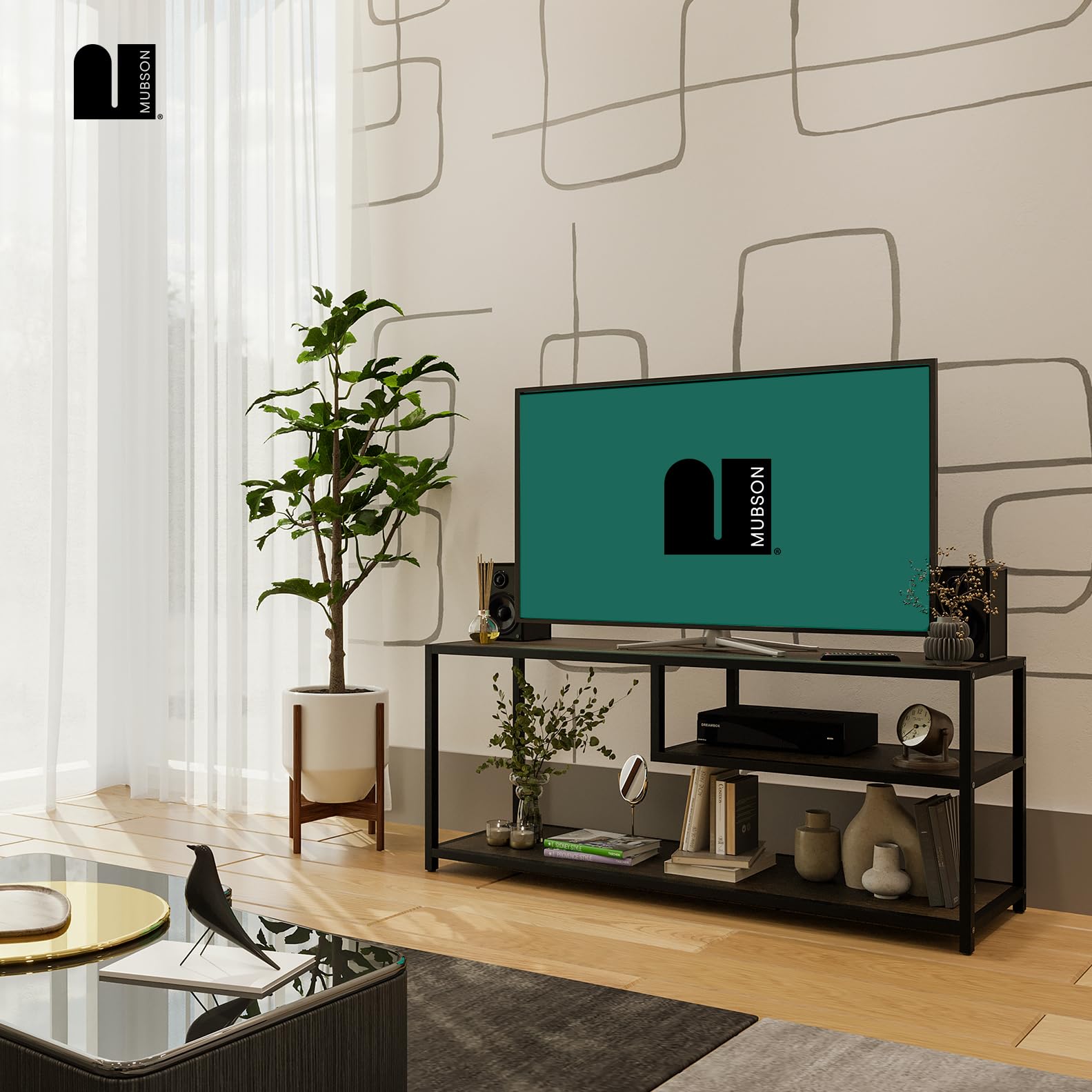 Mueble para TV MUBSON Negro con 3 Repisas para Pantallas de hasta 50 Pulgadas