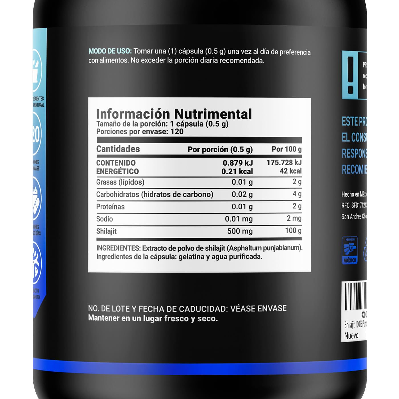 B Life Shilajit Puro | 120 cápsulas | Alta Pureza | Energía, Vitalidad y Balance Hormonal | Extracto 100% Puro | Pure Shilajit | B Life.