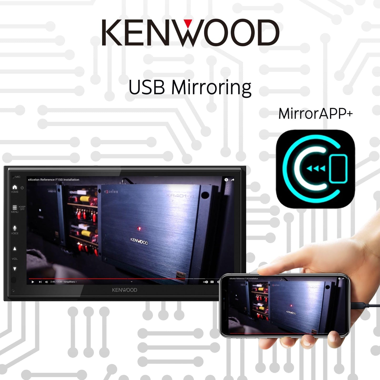 KENWOOD DMX4710S - Estéreo digital para coche (50 W x 6 Ch), compatible con Apple CarPlay y Android, unidad principal habilitada para Bluetooth con visualización LCD de 17.27 cm, visualización