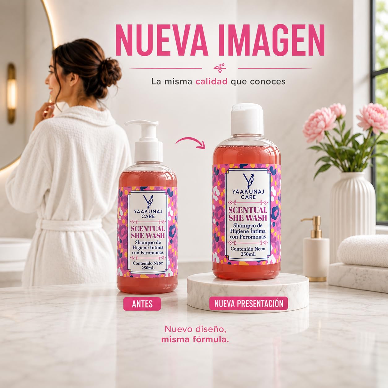 Shampoo Íntimo - Yaakunaj Care - Scentual She Wash - 250ml - Jabon Liquido - Con Feromonas, Vitamina E, Tea Tree, Malvavisco, Manzanilla Y Aloe Vera - Para Mujer - Fragancia